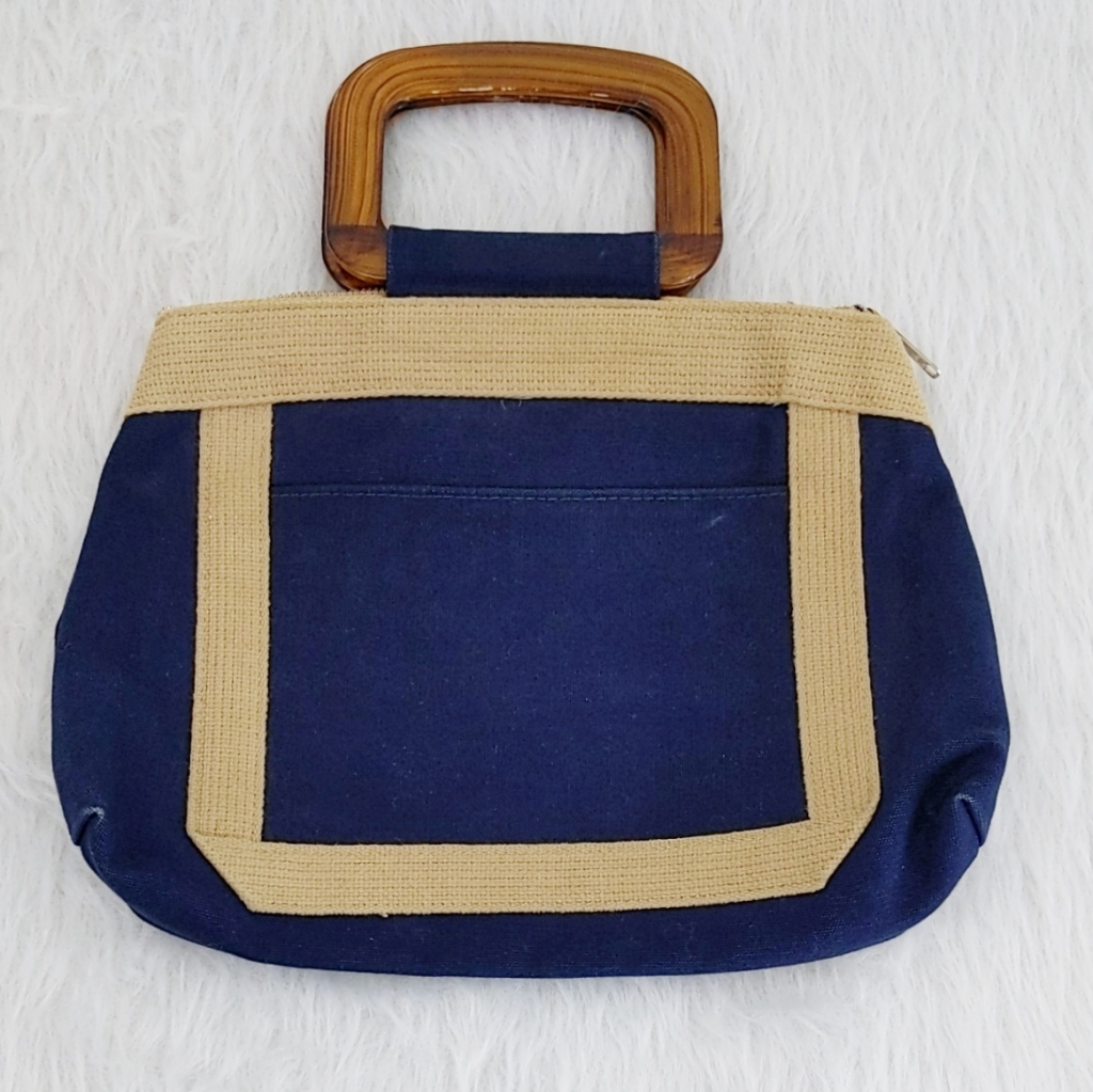 Canvas Handbag Navy And Tan